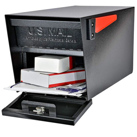 Curbside Locking Security Mailbox for Home Use, USPS Approved, heavy-duty design with baffle door, showing mail inside