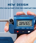 Person holding Pro Grade Digital Outside Micrometer 1 To 2 Inches 25 To 50 Mm With Carbide Tip Ultra Fine 0.00005 Inch Resolution