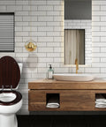 Elongated Wood Toilet Seat With Zinc Alloy Hinges Easy To Install And Clean Anti Pinch Design Durable Dark Brown Finish