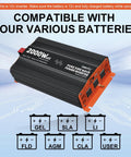 2000 Watt Pure Sine Wave Inverter 12V To 120V With Built In UL Listed Fuse, 3 AC Outlets And USB, Heavy Duty 5AWG Cable