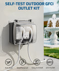 Heavy Duty Outdoor GFCI Outlet Kit With Self Test For Garden And Yard Use Weatherproof Metal Box 20 Amp NEMA 5 20R Outdoor Power Outlet Safe DIY Setup installed on wall