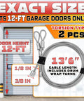 Beefy Heavy Duty Garage Door Cables For 12 Ft Doors 13 Ft 6 In Long Two Pack 304 Steel Galvanized Wire Rust Proof Corrosion Resistant