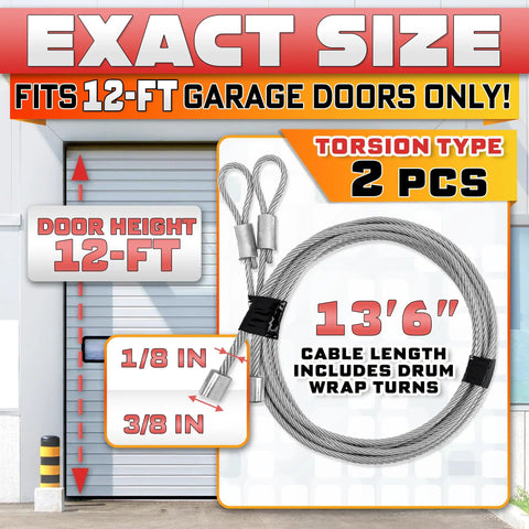 Beefy Heavy Duty Garage Door Cables For 12 Ft Doors 13 Ft 6 In Long Two Pack 304 Steel Galvanized Wire Rust Proof Corrosion Resistant