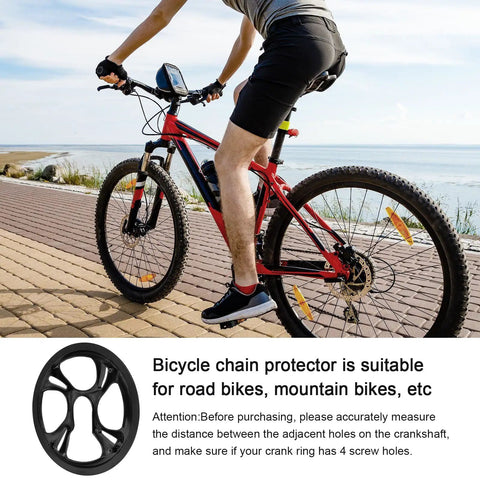 Bike Chain Guard Protector For 48T 4-Hole Cranks on mountain bike near sea, black plastic sprocket guard with cyclist