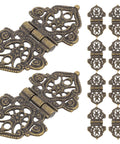 Golden Zinc Alloy Hinges Set Retro Decorative 10 Pieces for Wood Boxes and Small Boxes showing detailed design and size
