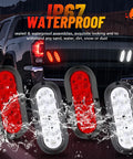 Beefy 6 Inch Oval LED Trailer Tail Light Kit 4 Lights Surface Mount 2R2W IP67DOT on truck in rain showcasing waterproof feature