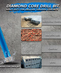 Wet Diamond Core Drill Bits For Concrete And Masonry With Rebar 6 1 2 Inch Size 15 Inch Drilling Depth Use On Various Materials