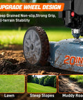 Focus on durable 7 inch wheels of 20 Inch Gas Lawn Mower With 144cc 4 Cycle Engine, Walk Behind Push Mower on rough terrain