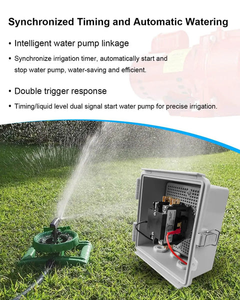 40 Amp 24V Irrigation Pump Start Relay For Sprinkler Controller System With Waterproof Box open outdoors next to sprinkler