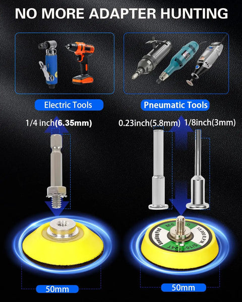Image showing 194 Pc 2 Inch Wet Dry Sanding Discs Kit adapters for electric and pneumatic tools with 50mm backing pad.