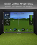 Golf Simulator Enclosure For Home 10x8 Ft Cage With HD Impact Screen showing golf course simulation on screen