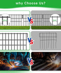 Comparison of Dog Proof No Dig Fence For Yard And Garden with 1.52 inch gap, 28 panels, rustproof metal vs alternative fences.