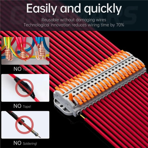 Plug And Play Wire Nut Connector For DIY Electrical Projects 24 12 AWG Five Port Cable Termination with anti-twist feature.