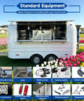 13 Foot White Mobile Catering Trailer Turnkey Commercial Food Truck With Fully Equipped Kitchen Setup Dot Approved showcasing standard equipment features.