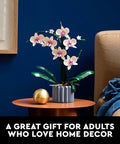 Orchid Building Kit For Adults 18 Plus Dope Artificial Orchid Flower Display, 39 cm buildable plant on side table