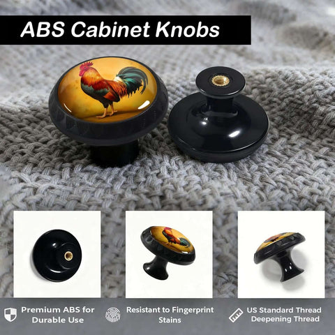 12 Pack Vintage Rooster Cabinet Knobs With Bold Retro Feathers And Rustic Farmhouse Charm For Kitchen Cabinets And Bathrooms. ABS material, round design.