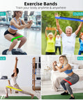 5 Pack Resistance Bands Set For Home Gym Workouts in use for stretching, strength training, Pilates, yoga, and physical therapy.