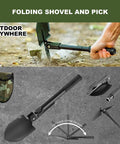 Ultimate 150 Piece First Aid And Survival Gear Kit with folding shovel, pick, and camo MOLLE pouch for outdoor use