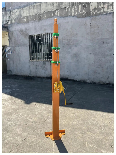 Heavy Duty 30 Foot Telescoping Mast With Manual Hydraulic Electric Lift Options Stainless Steel Construction Includes Hand Winch for Light Towers and Antenna Hoists, displayed in outdoor setting.