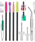 Complete 14 Piece Sewing Machine Cleaning Kit with tweezers, brushes, screwdrivers, seam rippers, silicone brushes