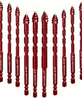 Larouoba 10pc red serrated eccentric masonry drill bit set, 3/16–1/2 in, for ceramic tile, brick, glass.