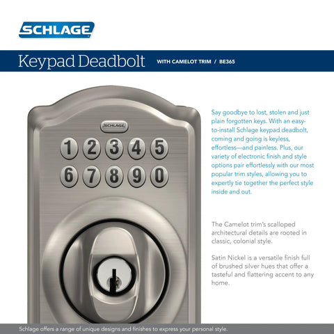 Front view of Camelot Electronic Keypad Deadbolt Lock For Front Door No Keys Needed With Keyless Entry And Mechanical Key Backup