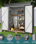 Spacious 6 By 4 Outdoor Storage Shed With Double Lockable Doors Anti Corrosion Metal Construction Waterproof Design for garden tools
