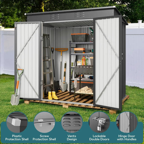 Spacious 6 By 4 Outdoor Storage Shed With Double Lockable Doors Anti Corrosion Metal Construction Waterproof Design for garden tools