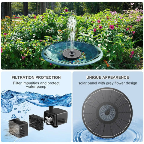 Solar Fountain For Bird Bath With Glass Panel High Efficiency 3.5W Water Pump Direct Sunlight Outdoor Garden Decor Black Finish