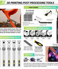 3D printer post processing tools kit with deburring tool, files, and material compatibility guide for Must Have 76 Piece Kit.