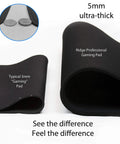 Comparison of a typical 3mm pad and 5mm Massive 46 Inch Extended Gaming Mouse Pad Desk Mat With Stitched Edges Extra Thick 0.20 Inch.