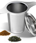 Extra Fine 18 8 Stainless Steel Tea Infuser Mesh Strainer With Large Capacity And Durable Double Handles and lid, loose tea and coffee