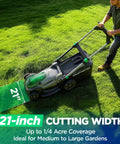 21 Inch 40V Max Brushless Cordless Electric Push Lawn Mower With Dual Battery Power, Two 20V Max 8Ah Packs Delivering 296Wh, Charger Included, Lightweight Handle, Easy Start And Precise Cut Settings For A Tidy Yard., 21-inch lawn mower cutting grass in a yard
