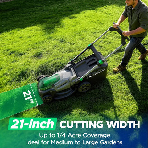 21 Inch 40V Max Brushless Cordless Electric Push Lawn Mower With Dual Battery Power, Two 20V Max 8Ah Packs Delivering 296Wh, Charger Included, Lightweight Handle, Easy Start And Precise Cut Settings For A Tidy Yard., 21-inch lawn mower cutting grass in a yard