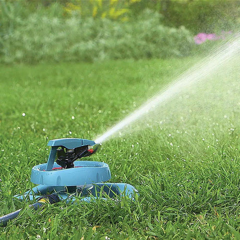 Impulse Polymer Sled Base Sprinkler With Adjustable Pattern Master Circular Coverage For Large Lawns Up To 5800 Sq Ft in use
