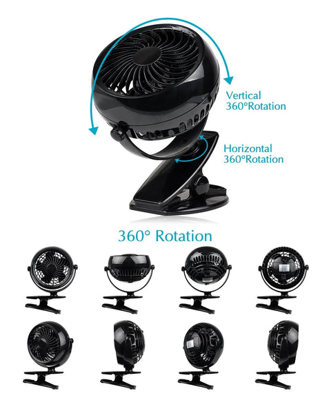 Clip On Fan Battery Operated With 360 Degree Rotation 8 Free AA Batteries Included Quiet USB or Battery Powered Personal Fan