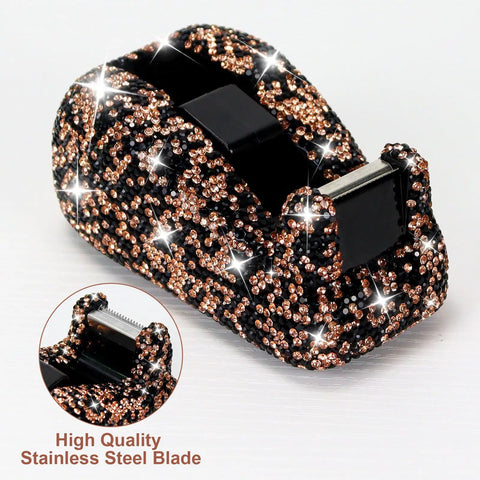 Glitter Black Bling Office Set 3 Piece With Heavy Duty Stapler 1000 Staples Tape Dispenser And Scissors Sparkly Aesthetic