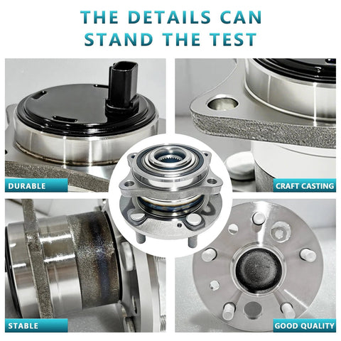 Close-up of Rear Wheel Bearing Hub Assembly Set 2Pcs For Toyota Avalon Camry Highlander Solara And Lexus ES300 ES330 ES350 2001 To 2012 Replacement Kit With 512206 And 512207 For ABS Equipped Models, showing durable construction and metal craft.