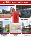 Sleek Semi Recessed Fire Extinguisher Cabinet With Quick Access Safety Door displayed in various settings like schools and factories.