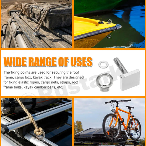 18 Piece M6 T Track Mount Tie Down Anchor Kit 304 Stainless Steel T Slot Bolts With Eye Bolts For Roof Racks and Kayaks