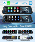4K Rear View Mirror Camera With CarPlay And Android Auto, 12 Inch Dash Cam Front And Rear With Voice Control display interface