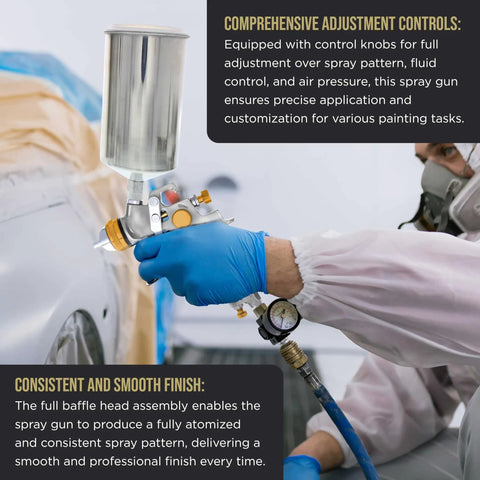 Pro Grade 1.3mm HVLP Spray Gun With Gravity Feed For Auto Basecoat And Clearcoat Includes Air Regulator in use on car