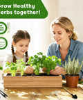 Woman and girl using Ultimate Easy-Peasy 8 Herb Indoor Garden Starter Kit for Newbies with Seeds Dill Sage Mint Parsley and More