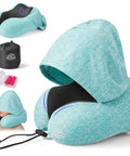 Travel Neck Pillow With Oversized Privacy Hood For Long Flights And Quick Naps On The Go Adjustable Chin And Neck Support With Drawstring And Buckle For Planes Trains Cars And Office Breaks, turquoise memory foam