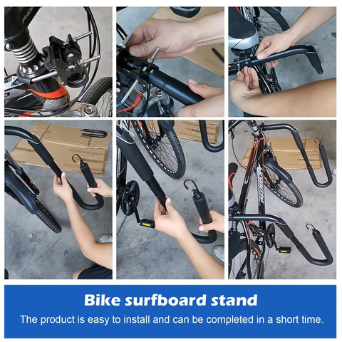 Assembly of Adjustable Bicycle Surfboard Rack With Upgraded Design For Shortboards Longboards SUPs Paddles Windsurfing Boards And Skis Universal Bike Carrier Constructed From Aluminum And Stainless Steel Rotatable Angles For Easy Mounting And Smoother Rides