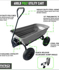 Heavy Duty Garden Cart That Is A Workhorse With 600 Lb Capacity And 4 Cu Ft Bed Front Handle Quick Release Dump Wagon 45 Degree Dump Steel Frame 10 Inch All Terrain Wheels Perfect For Soil Mulch Firewood And Yard Debris