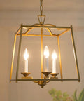 Gold Lantern Chandelier Three Light Pendant Lighting For Kitchen Island And Dining Room In Antique Brushed Gold Finish