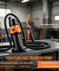 Portable 2.8 GPM Battery Powered Liquid Transfer Pump Cordless Handheld With Adjustable Flow For Vehicles Boats Lawn Equipment And Home Emergencies Perfect For Quick Liquid Transfers Orange Red, black hose