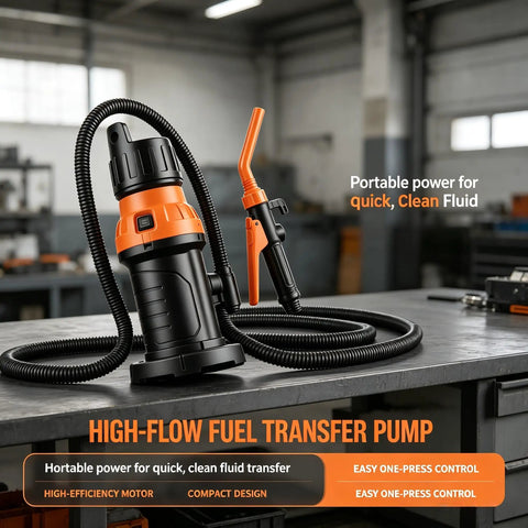 Portable 2.8 GPM Battery Powered Liquid Transfer Pump Cordless Handheld With Adjustable Flow For Vehicles Boats Lawn Equipment And Home Emergencies Perfect For Quick Liquid Transfers Orange Red, black hose