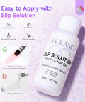Hema-Free Poly Gel Nail Kit slip solution bottle with benefits for smooth application and brush cleaning.